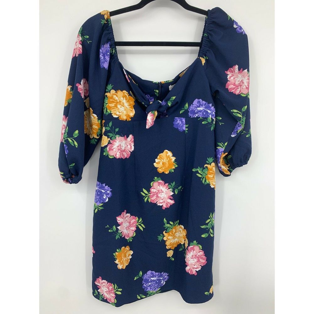 WAYF XS dress tie front high waist 3/4 puff sleeve floral mini cottage core NEW